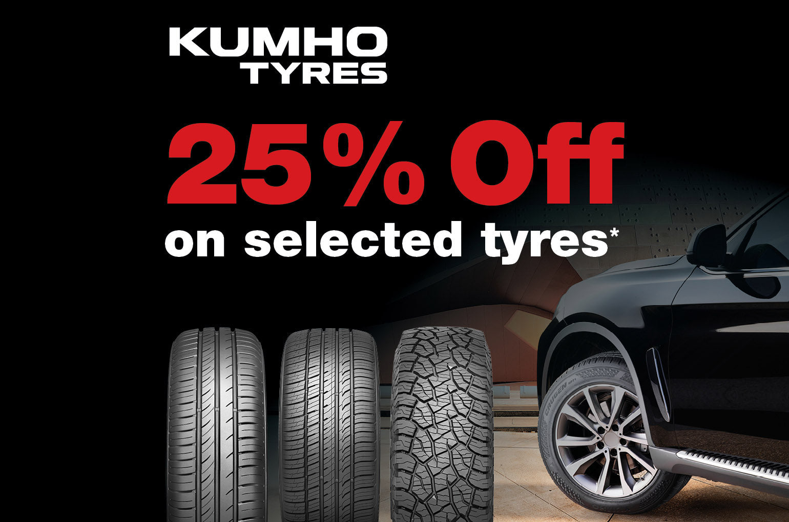 Kumho 25% Off Selected Car, SUV & 4x4 Tyres